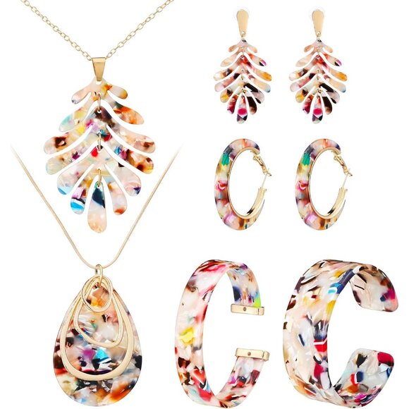 Jewelry - 8 Pcs Acrylic Jewelry Set Women Statement Earrings Necklace Bracelet Marble Text